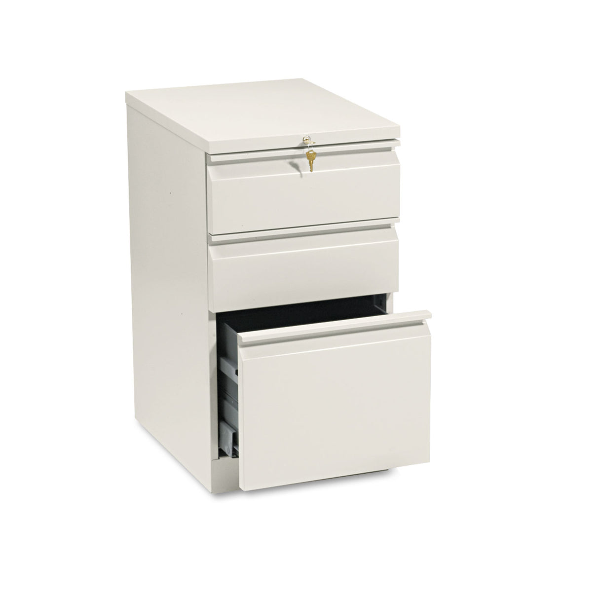 HON Brigade Mobile Pedestal with Pencil Tray Insert, Left or Right, 3-Drawers: Box/Box/File, Letter, Putty, 15" x 19.88" x 28" (33720RL)