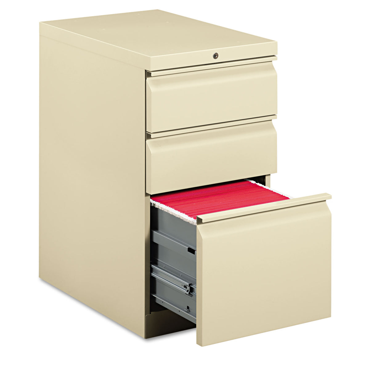 HON Brigade Mobile Pedestal with Pencil Tray Insert Left/Right, 3-Drawers: Box/Box/File, Letter, Putty, 15" x 22.88" x 28" (33723RL)