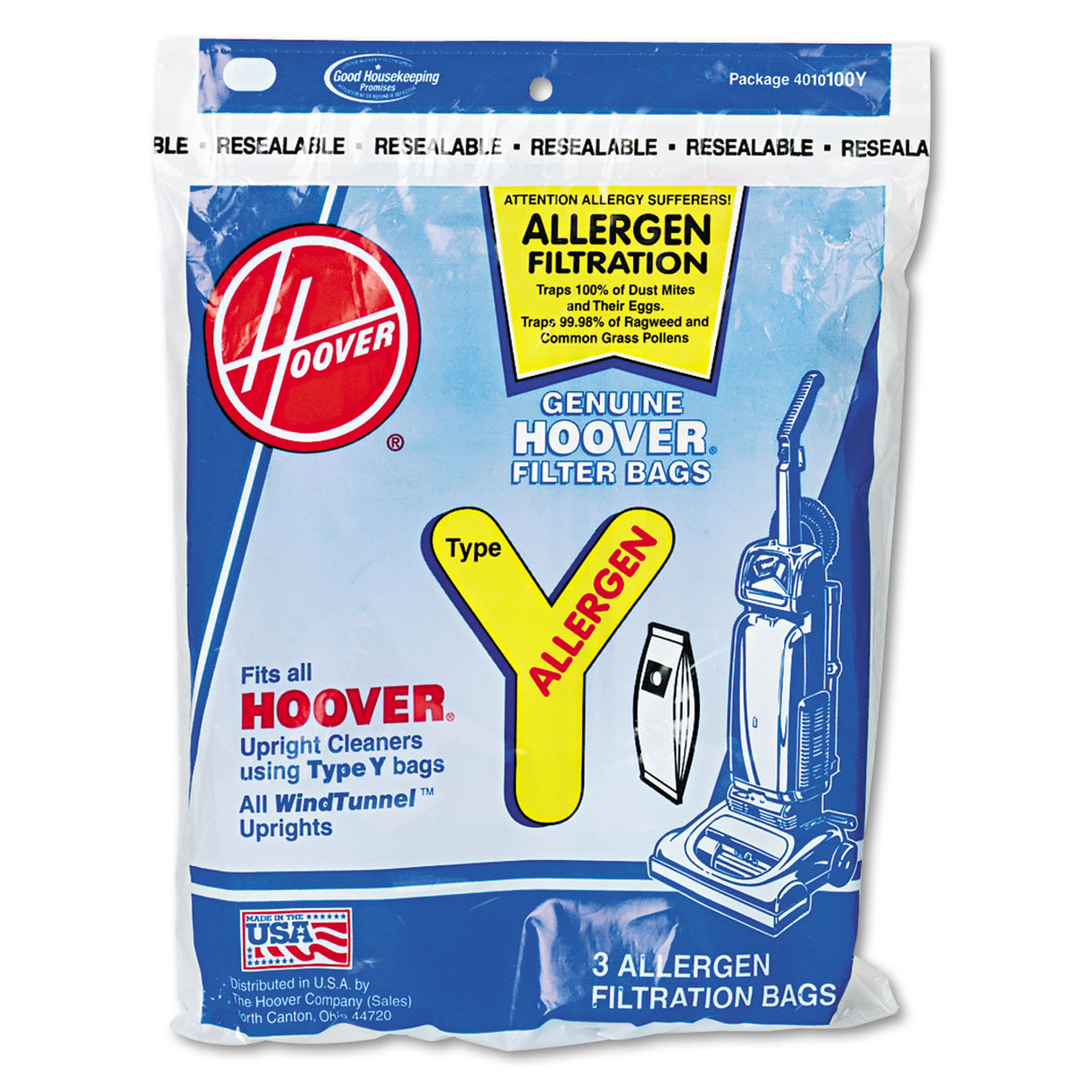 Hoover Disposable Allergen Filtration Bags for Commercial WindTunnel Vacuum, 3/Pack (4010100Y)