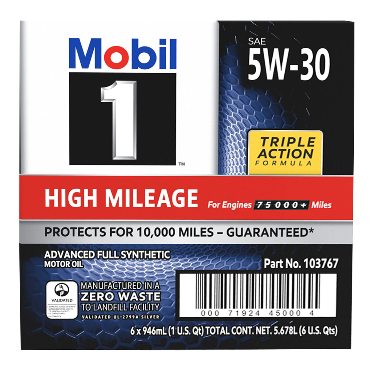 Mobil 1 High Mileage Motor Oil 5W-30 six-pack