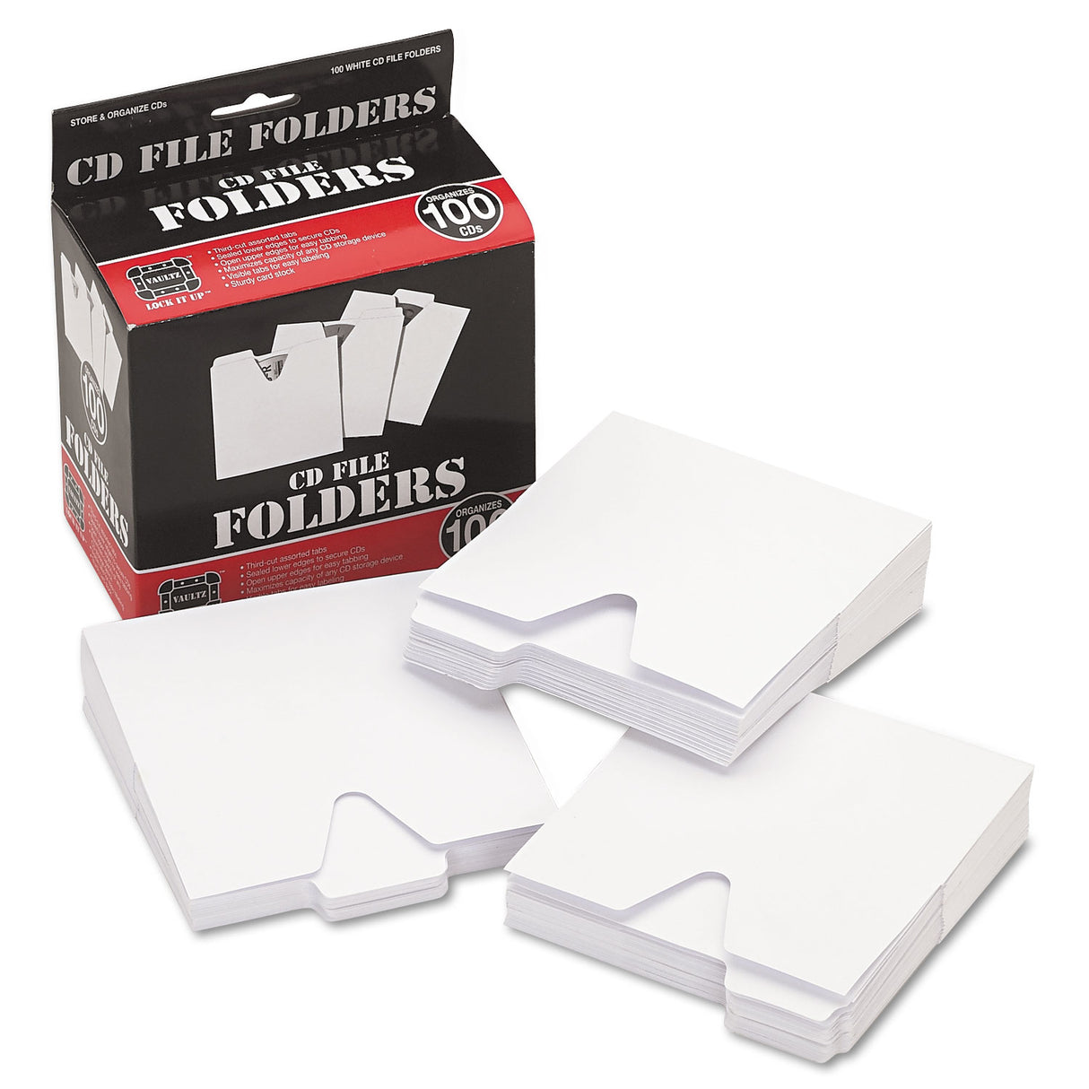 Vaultz CD File Folders, 1 Disc Capacity, White, 100/Pack (VZ01096)