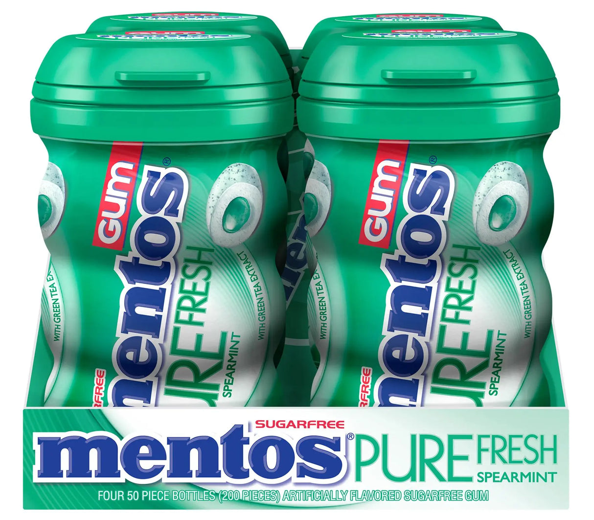 Mentos Pure Fresh Spearmint Gum (4-Pack, 50 Pieces Each) | Sugar-Free Long-Lasting Freshness Mentos