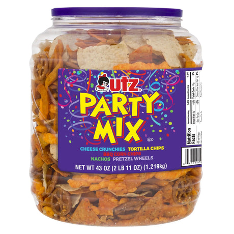 Utz Party Mix Barrel (44 oz) | Savory Snack Variety for Gatherings Utz