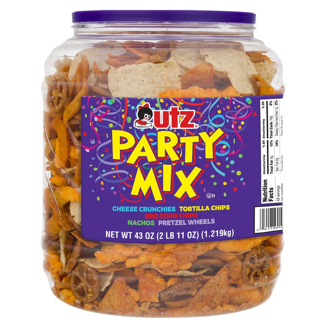 Utz Party Mix Barrel (44 oz) | Savory Snack Variety for Gatherings Utz