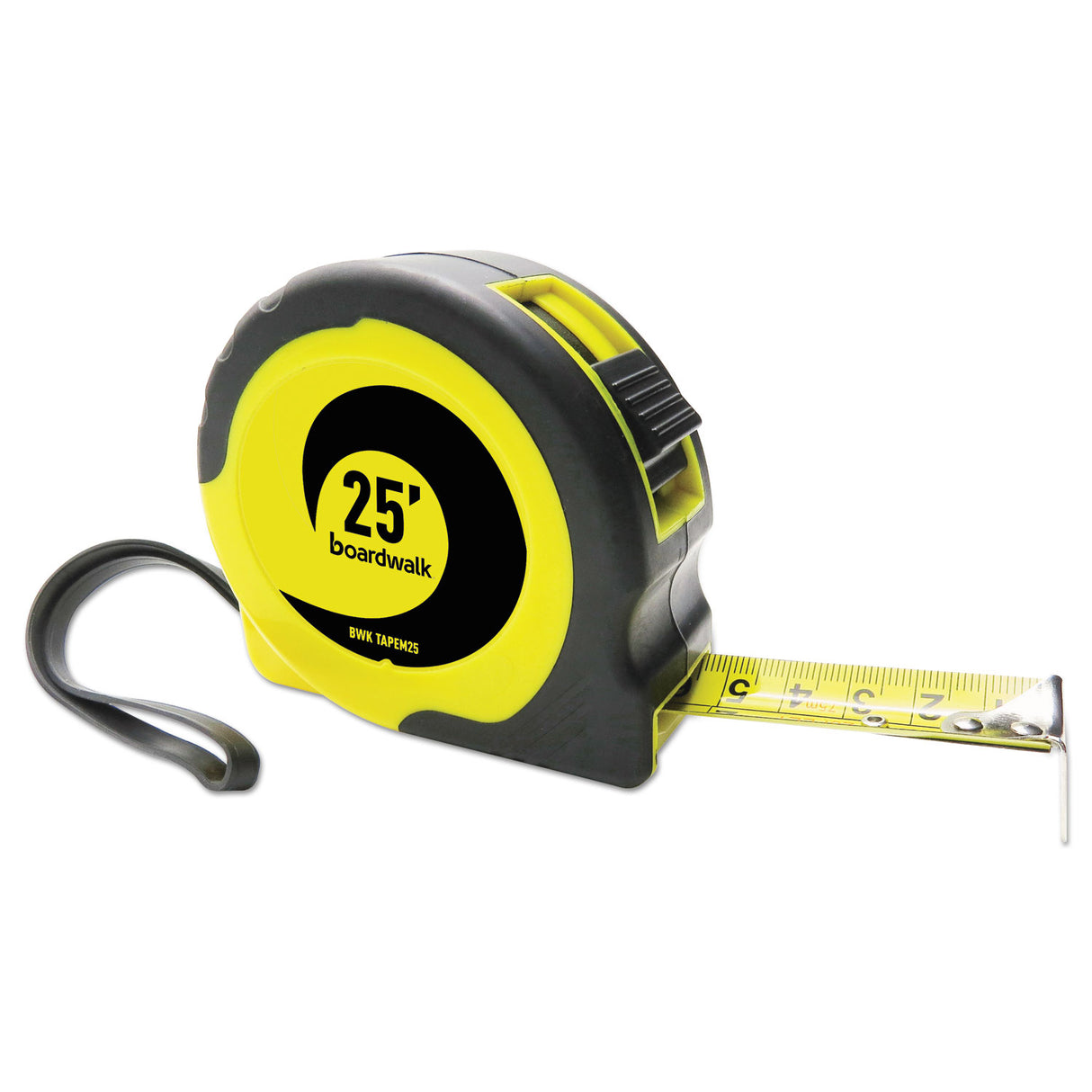 Boardwalk® 25 ft Tape Measure, Plastic Case, Black/Yellow, Each (BWKTAPEM25)