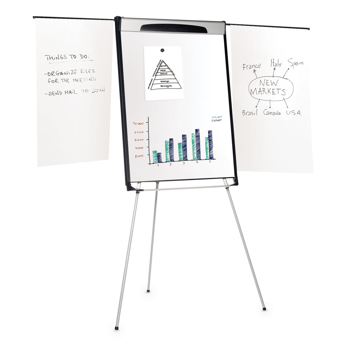 MasterVision Tripod Extension Bar Magnetic Dry-Erase Easel, 39" to 72" High, Black/Silver (EA23066720)