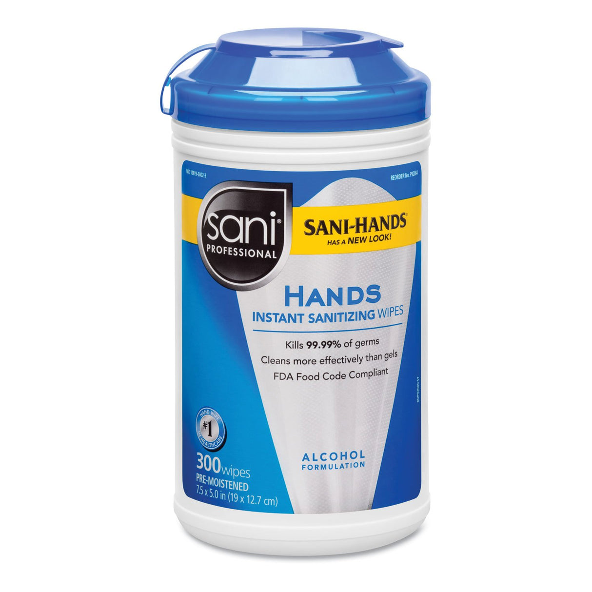 Hands Instant Sanitizing Wipes, 7.5 x 5, 300/Canister, 6/Carton (P92084CT)
