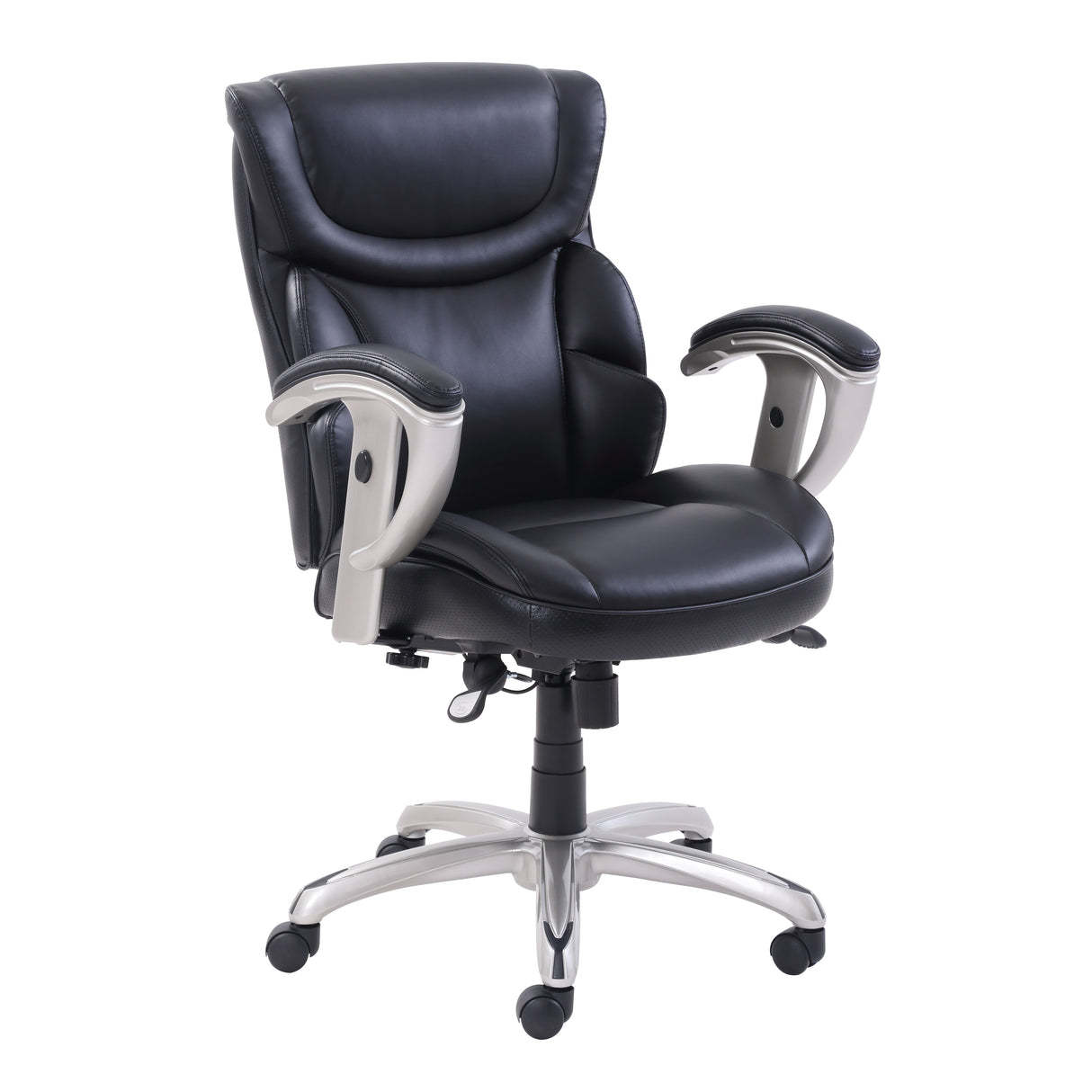 SertaPedic Emerson Task Chair, Supports Up to 300 lb, 18.75" to 21.75" Seat Height, Black Seat/Back, Silver Base (49711BLK)