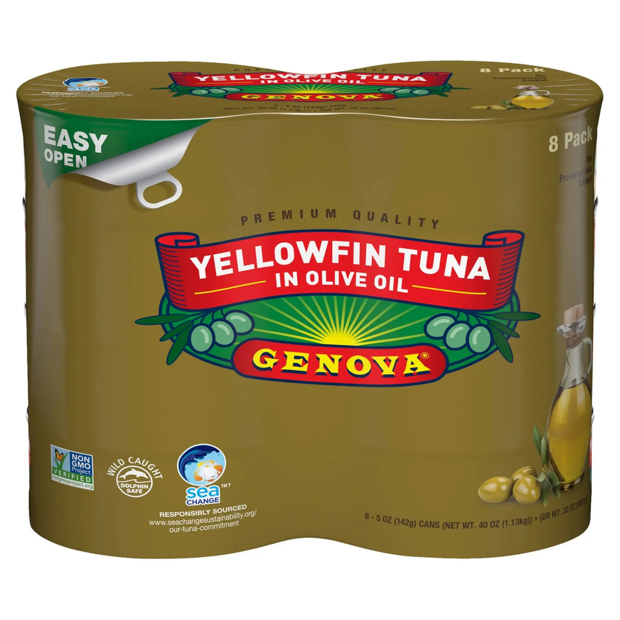 Genova Yellowfin Tuna in Olive Oil (8-Pack, 5 oz Each) | Gourmet Wild-Caught Fillets Genova