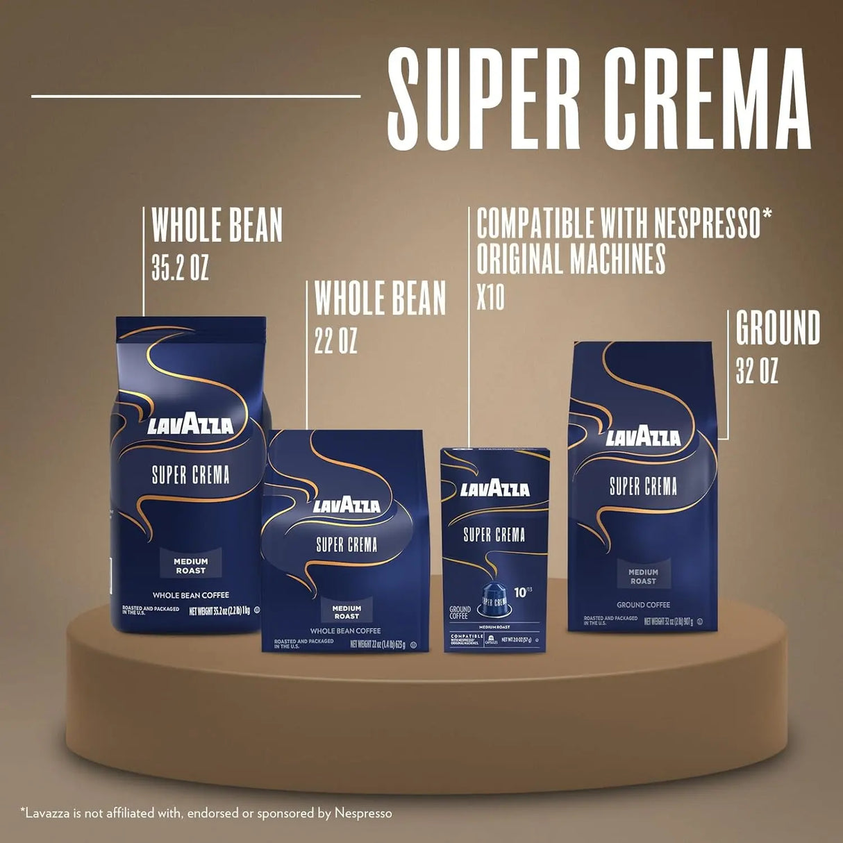Super Crema Whole Bean Coffee, Medium Espresso Roast, Arabica and Robusta Blend, 2.2 Lb Bag, Package May Vary (Pack of 1)