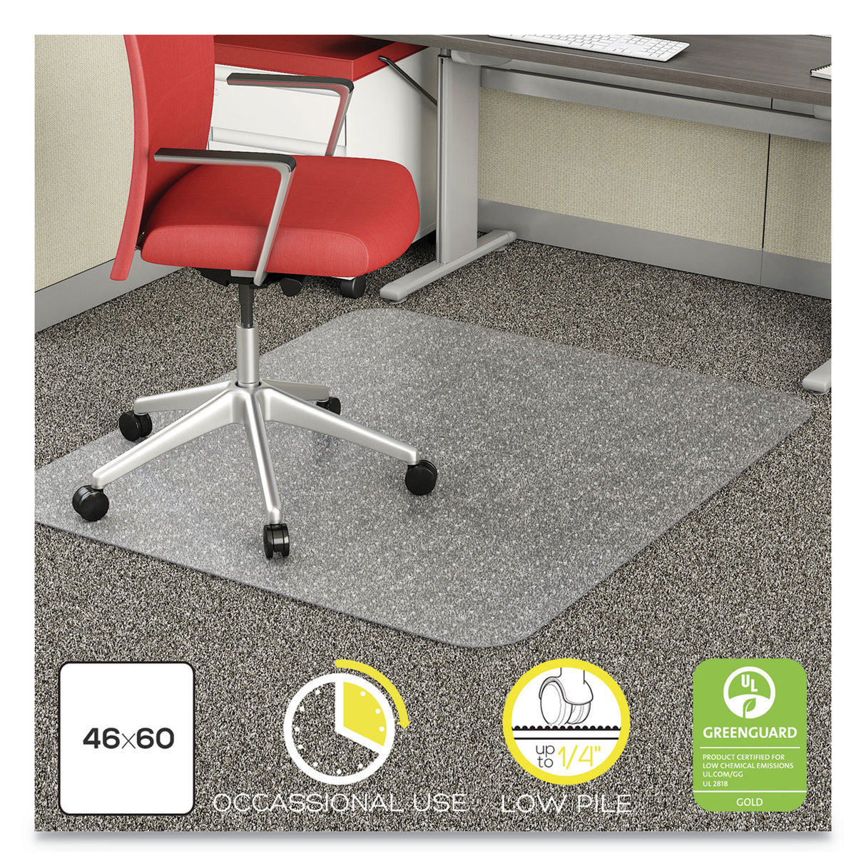 Deflecto EconoMat Occasional Use Chair Mat, Low Pile Carpet, Roll, 46 x 60, Rectangle, Clear (CM11442FCOM)