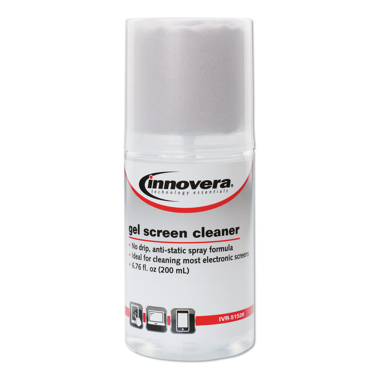 Innovera Anti-Static Gel Screen Cleaner, with Gray Microfiber Cloth, 4 oz Spray Bottle (IVR51520)
