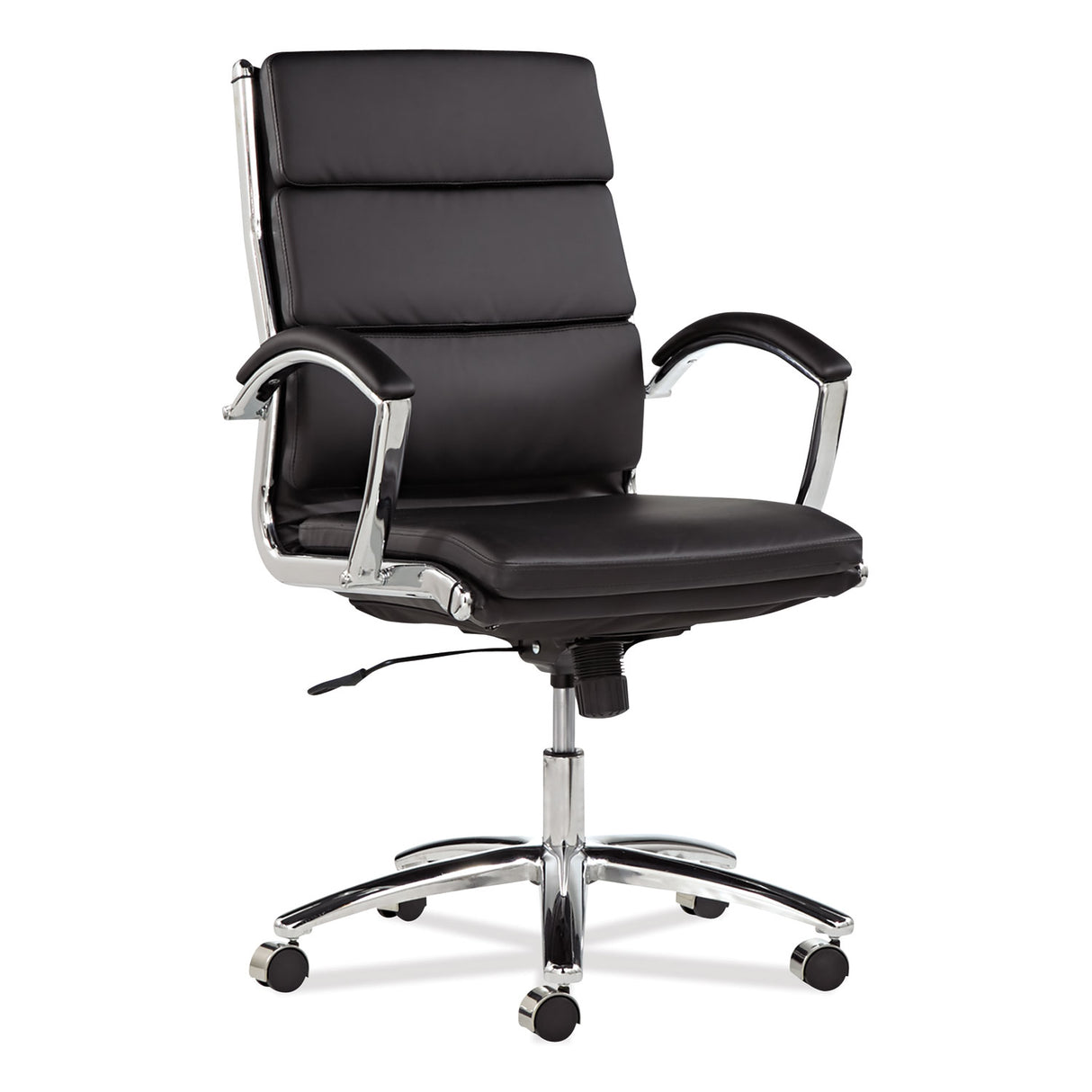 Alera Neratoli Mid-Back Slim Profile Chair, Faux Leather, Supports Up to 275 lb, Black Seat/Back, Chrome Base (ALENR4219)