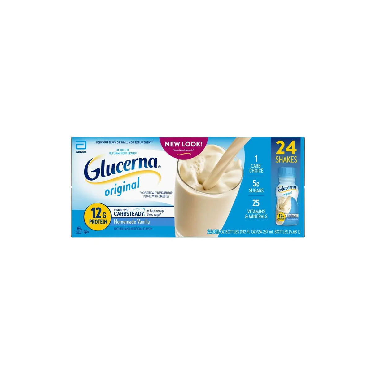 Glucerna Vanilla Nutritional Shakes (24-Pack, 8 fl oz Each) | 12g Protein, Blood Sugar Support Glucerna