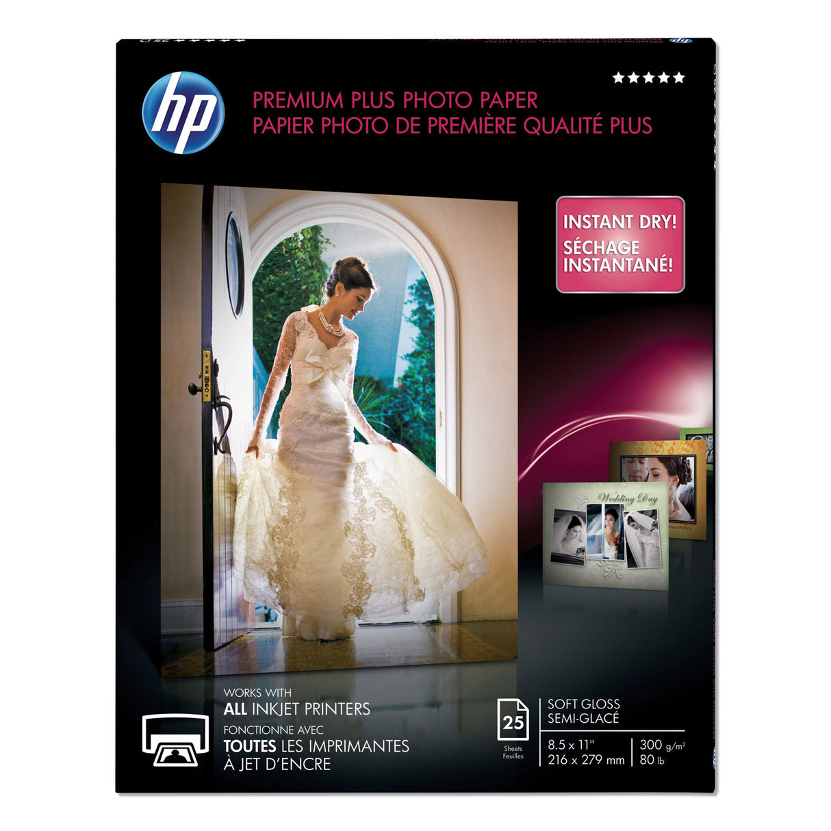 HP Premium Plus Photo Paper, 11.5 mil, 8.5 x 11, Soft-Gloss White, 25/Pack (CR671A)