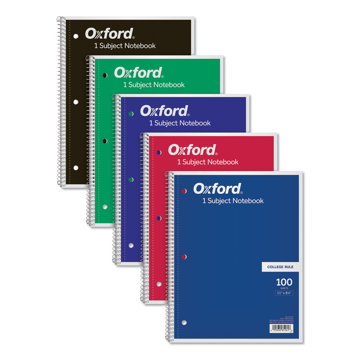 Oxford Coil-Lock Wirebound Notebook, 3-Hole Punched, 1-Subject, Medium/College Rule, Randomly Assorted Covers, (100) 11 x 8.5 Sheets (65161)