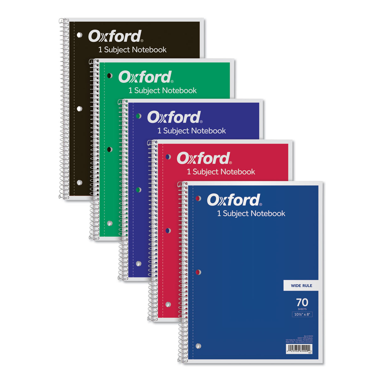 Oxford Coil-Lock Wirebound Notebooks, 3-Hole Punched, 1-Subject, Wide/Legal Rule, Randomly Assorted Covers, (70) 10.5 x 8 Sheets (65000)