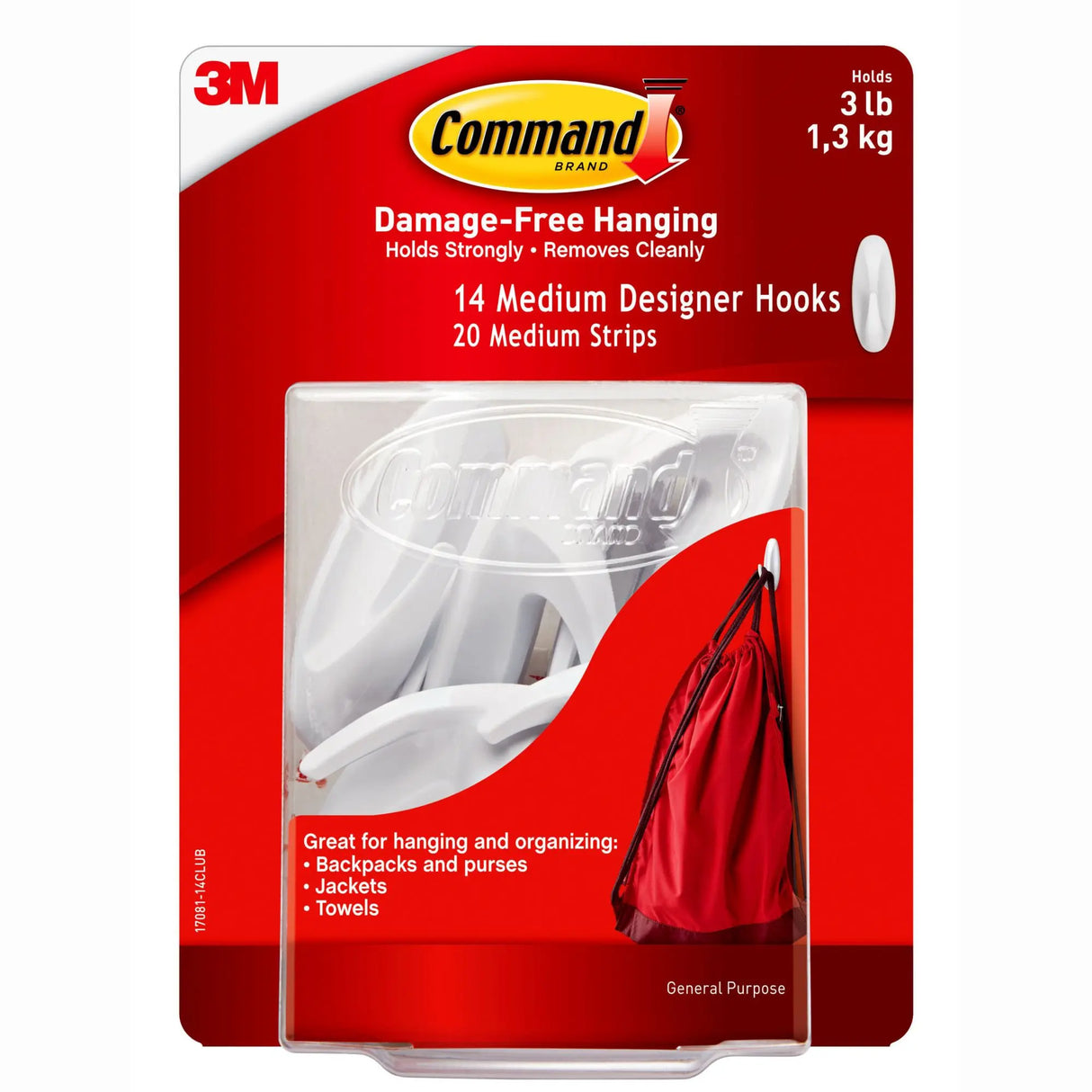 Command Medium Hooks (14-Pack) | Damage-Free Wall Hanging with Strong Adhesive Command