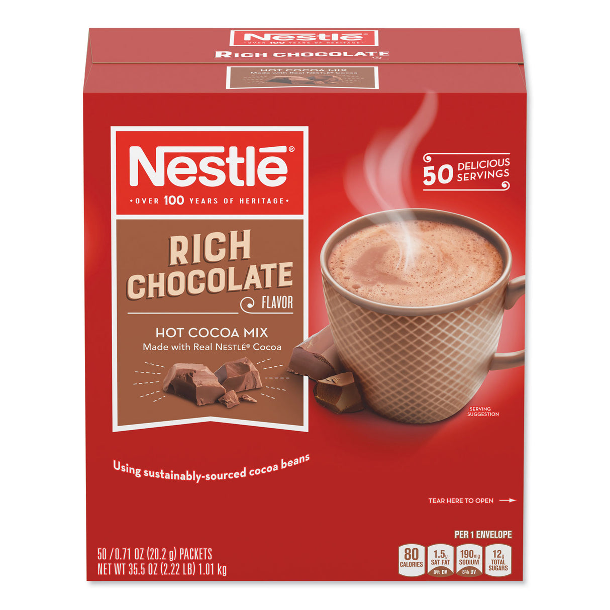 Nestle Hot Cocoa Mix, Rich Chocolate, 0.71 oz Packets, 50/Box, 6 Box/Carton (25485CT)