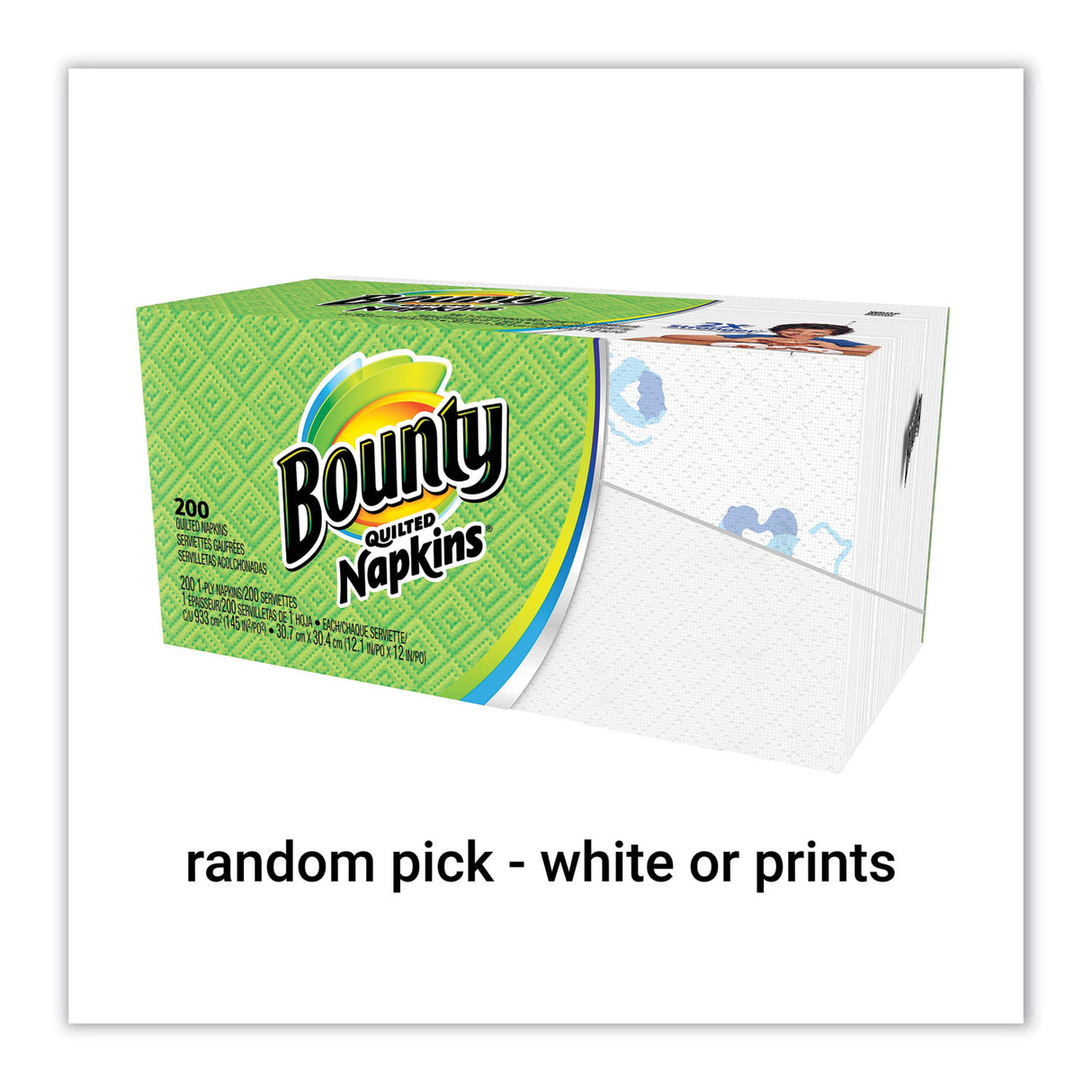 Bounty Quilted Napkins, 1-Ply, 12 1/10 x 12, Assorted - Print or White, 200/Pack (34885)