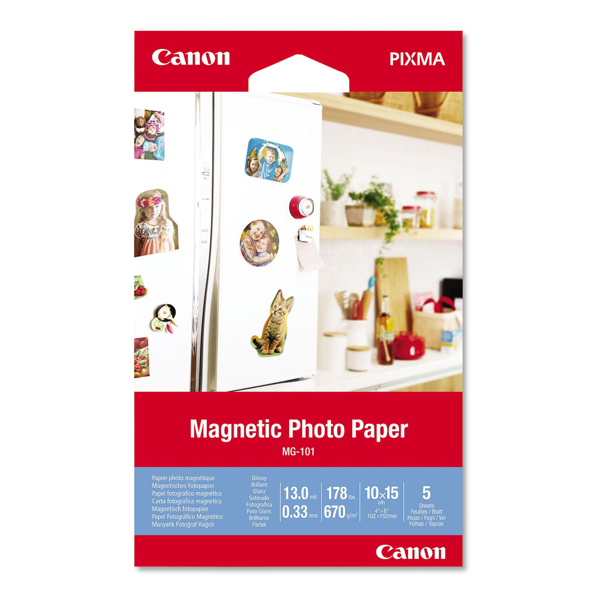 Canon Glossy Magnetic Photo Paper, 13 mil, 4 x 6, White, 5 Sheets/Pack (3634C002)