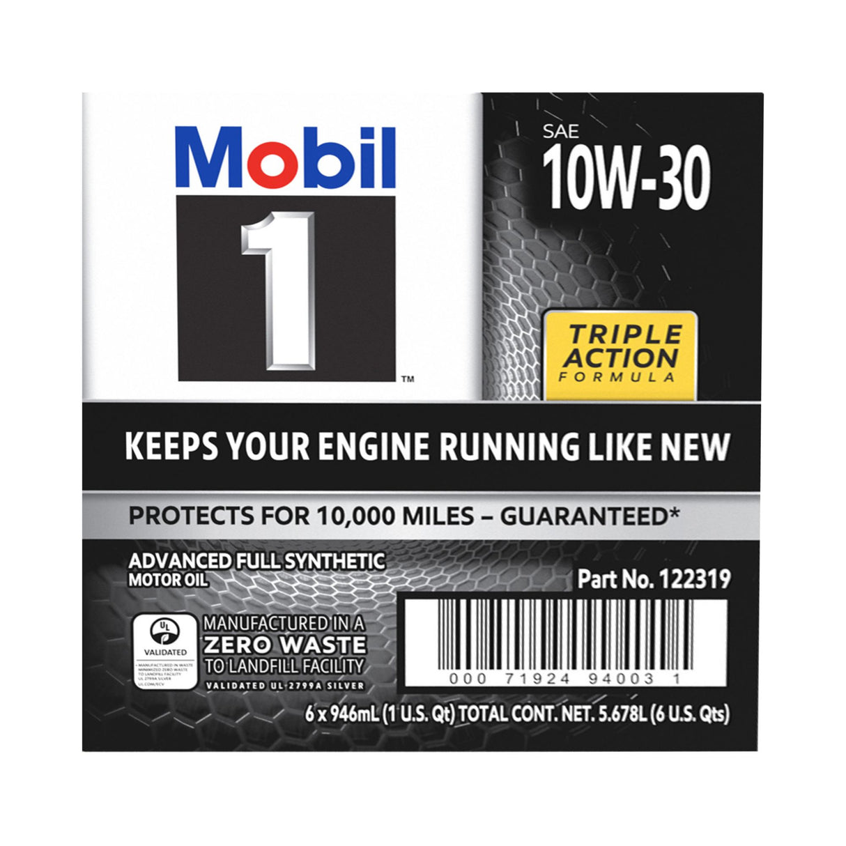 Mobil 1 Advanced Full Synthetic Motor Oil 10W-30 six-pack