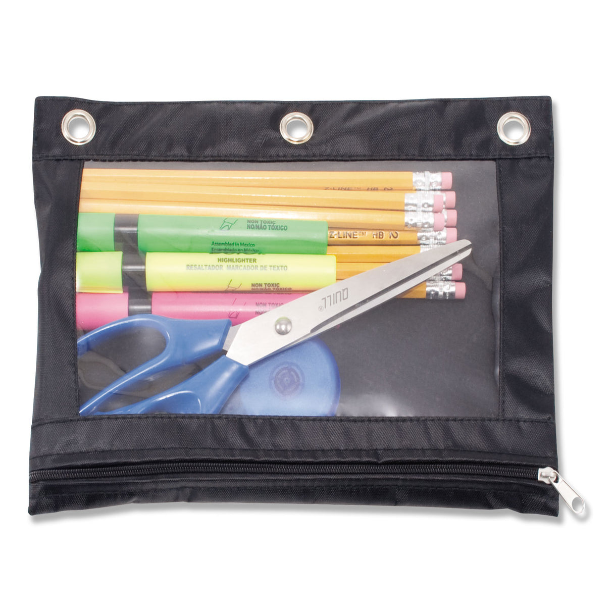 Advantus Binder Pencil Pouch, 10 x 7.38, Black/Clear (67024)