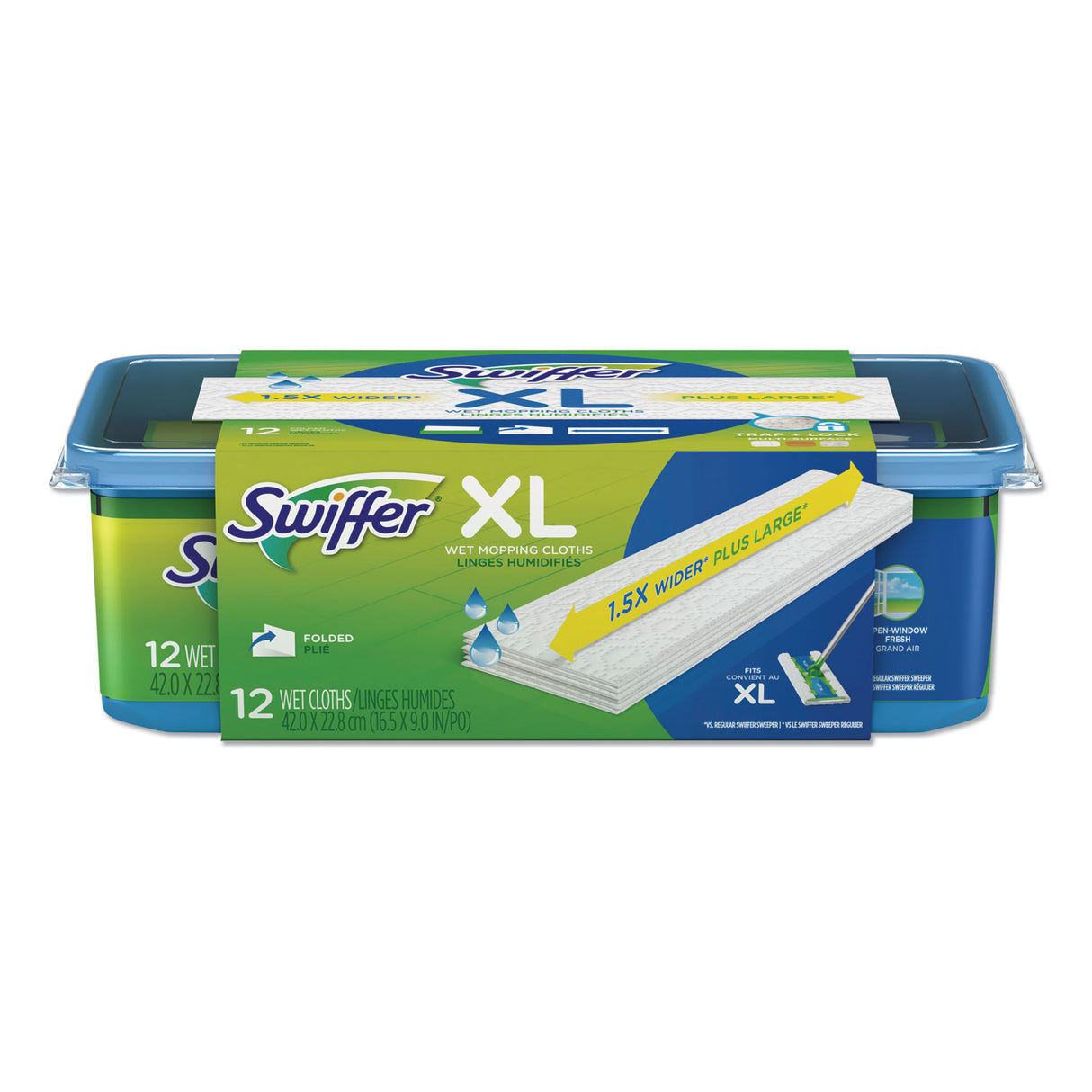 Swiffer Max/XL Wet Refill Cloths, 16.5 x 9, White, 12/Tub, 6 Tubs/Carton (74471)