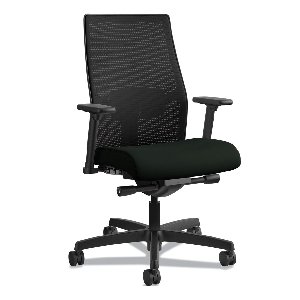 HON Ignition 2.0 4-Way Stretch Mid-Back Mesh Task Chair, Adjustable Lumbar Support, Black Seat/Back, Black Base (I2M2BMLU10TK)