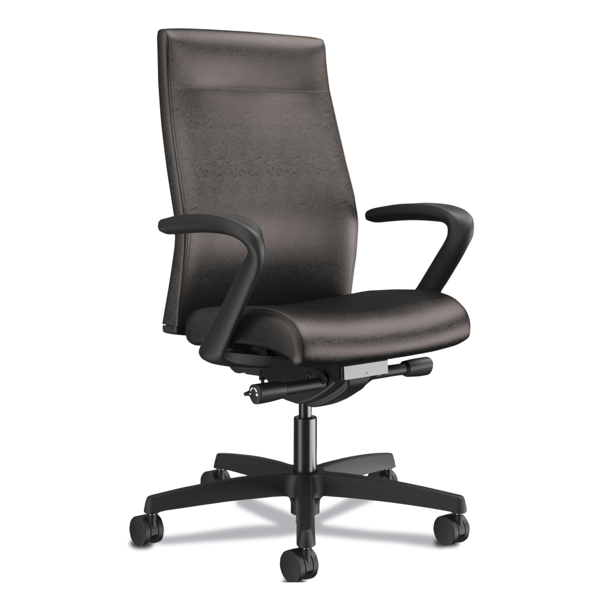 HON Ignition 2.0 Upholstered Mid-Back Task Chair, 17" to 22" Seat Height, Black Fabric Seat/Back, Black Base (I2UL2FU10TK)