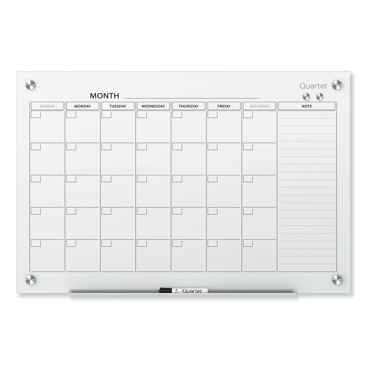 Quartet Infinity Magnetic Glass Calendar Board, One Month, 36 x 24, White Surface (GC3624F)