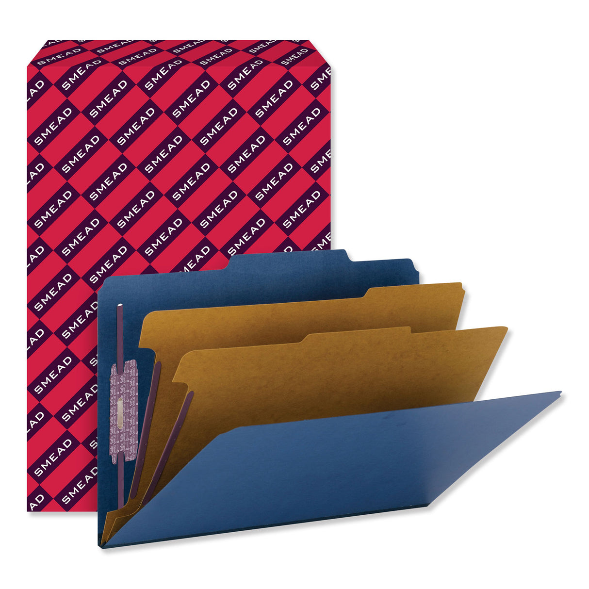 Smead Six-Section Pressboard Top Tab Classification Folders, Six SafeSHIELD Fasteners, 2 Dividers, Legal Size, Dark Blue, 10/Box (19035)