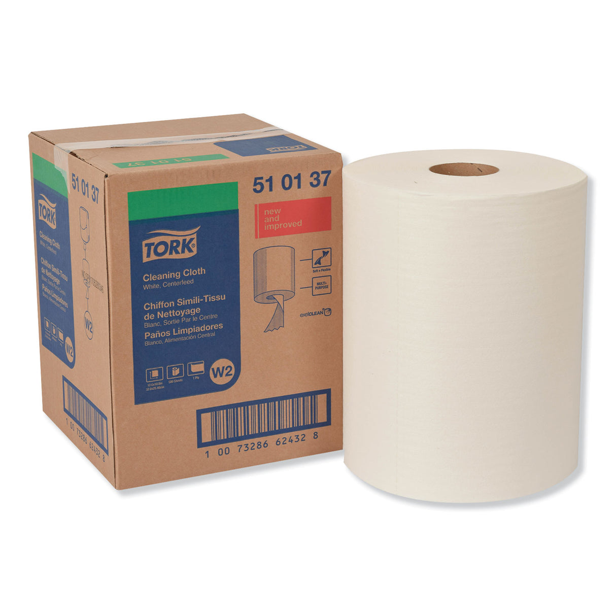 Tork® Center-Pull Cleaning Cloth Roll, White, 500 Wipes (510137)