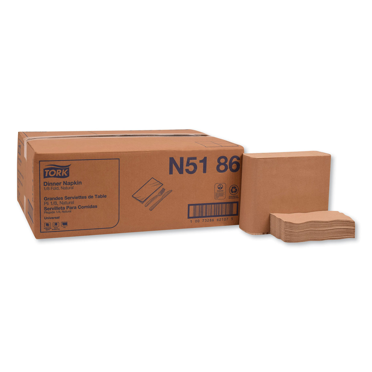 Tork Universal One-Ply Dinner Napkins, 1-Ply, 15" x 17", Natural, 250/Pack, 12PK/CT (N5186)