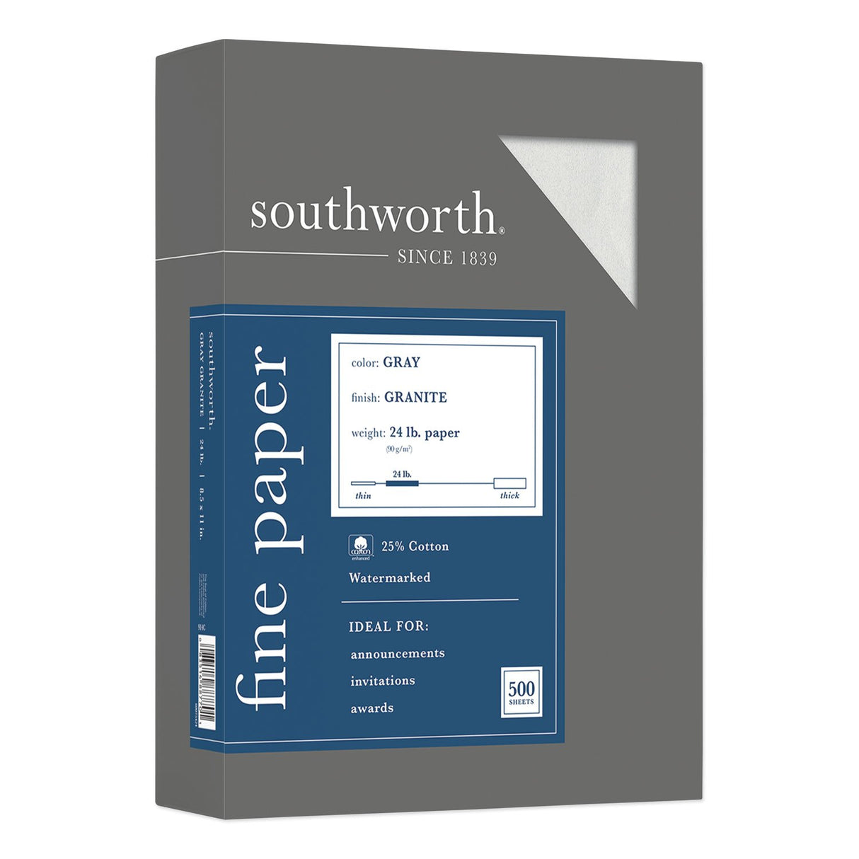 Southworth Granite Specialty Paper, 24 lb Bond Weight, 8.5 x 11, Gray, 500/Ream (914C)