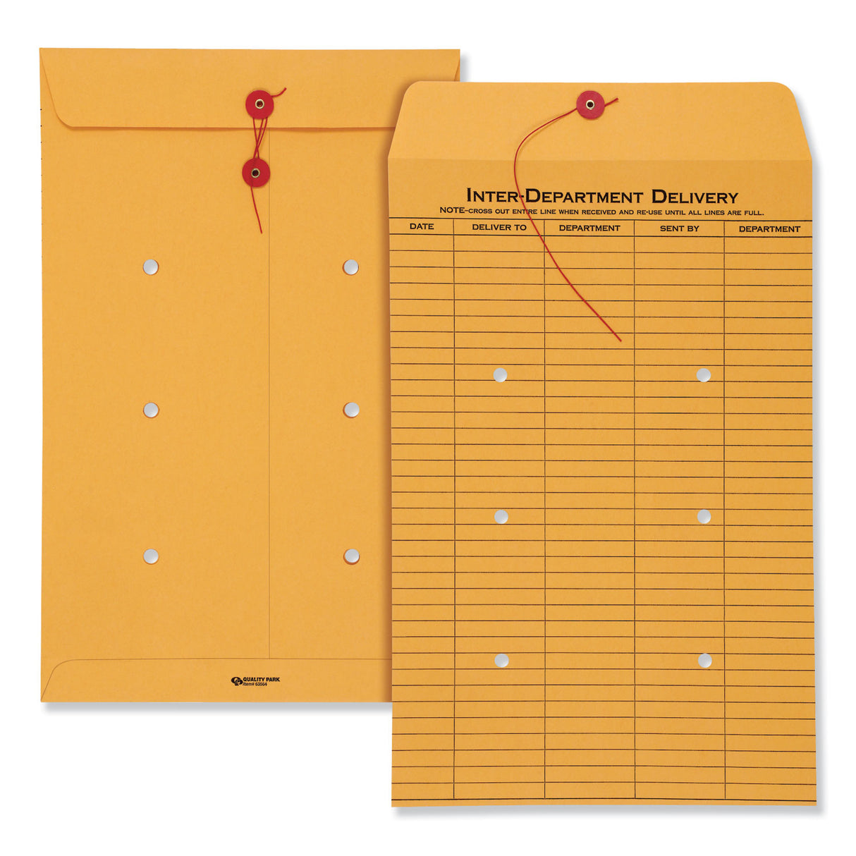 Quality Park Brown Kraft String/Button Interoffice Envelope, #98, One-Sided Five-Column Format, 31-Entries, 10 x 15, Brown Kraft, 100/CT (63564)