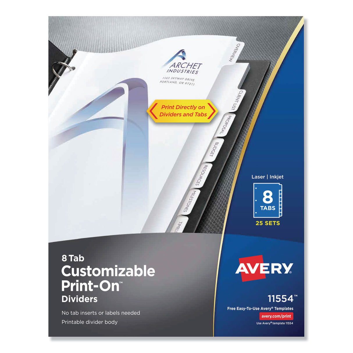 Avery Customizable Print-On Dividers, 3-Hole Punched, 8-Tab, 11 x 8.5, White, 25 Sets (11554)