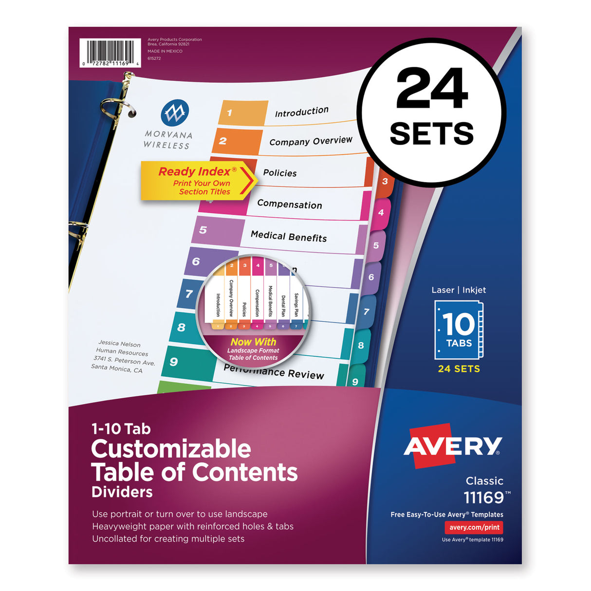 Avery Customizable TOC Ready Index Multicolor Tab Dividers, Uncollated, 10-Tab, 1 to 10, 11 x 8.5, White, 24 Sets (11169)