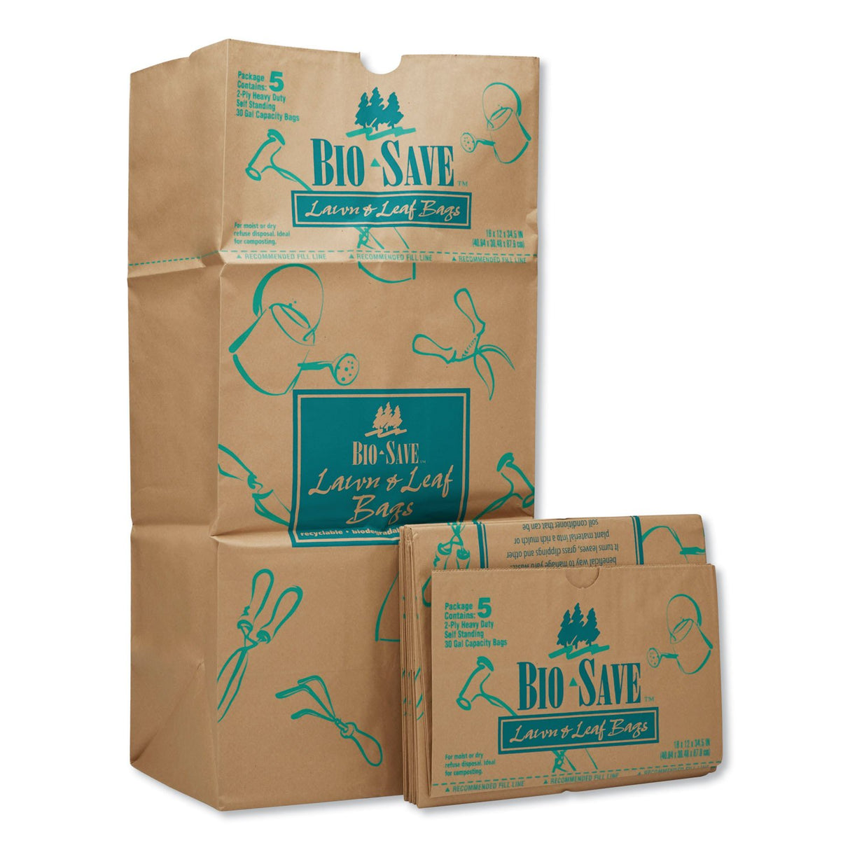 General Lawn/Leaf Bags, Self-Standing, Open-Face, 30 gal, 16" x 35", Kraft, 50/Box (RBR30105BO)