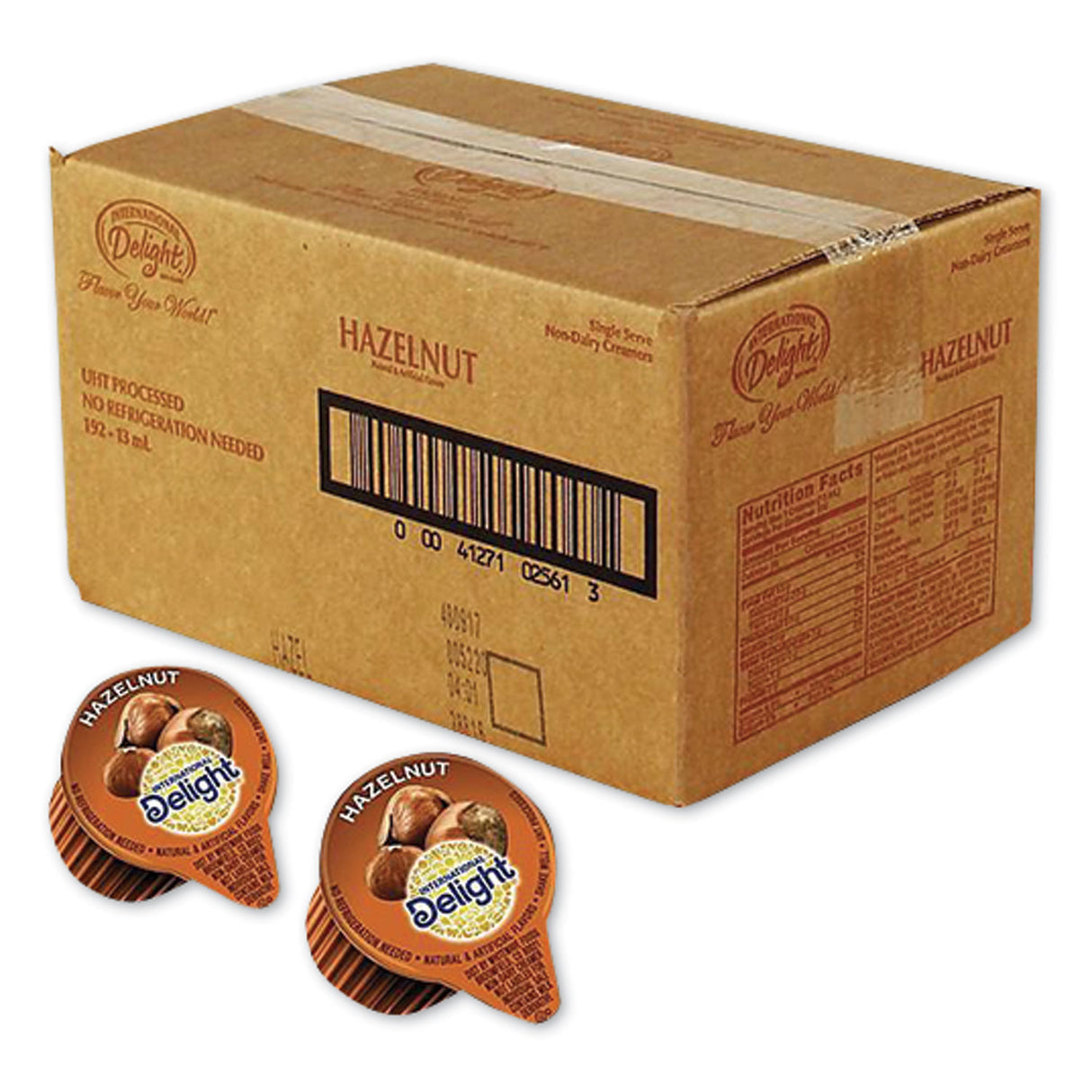 International Delight Flavored Liquid Non-Dairy Coffee Creamer, Hazelnut, 0.44 oz Cups, 192 Cups/Carton (UPC0256100)