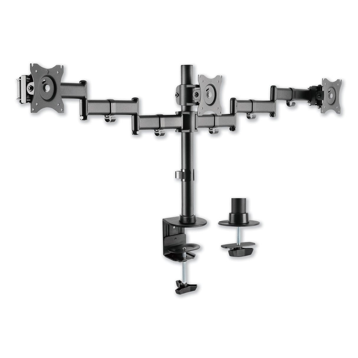 Alera AdaptivErgo Pole-Mount Triple Arm for 27" Monitors, 360 deg Rotation, +45/-45 deg Tilt, 45 deg Pan, Black, Supports 17.6 lb (ALEAEMA3B)