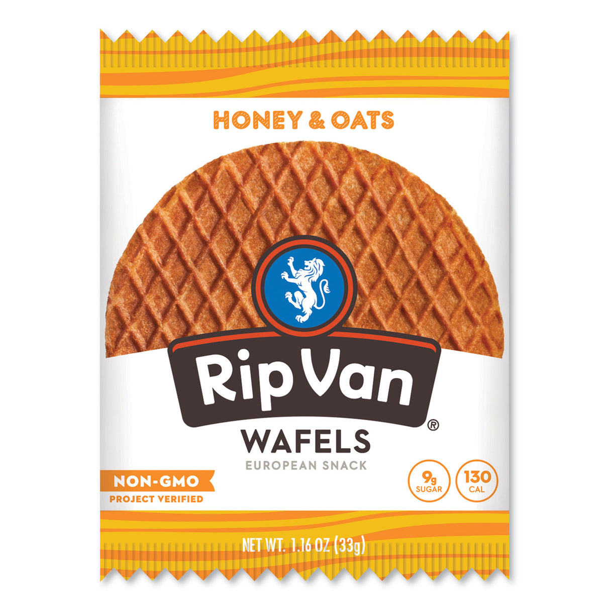 Rip Van Wafels - Single Serve, Honey and Oats, 1.16 oz Pack, 12/Box (RVW00336)