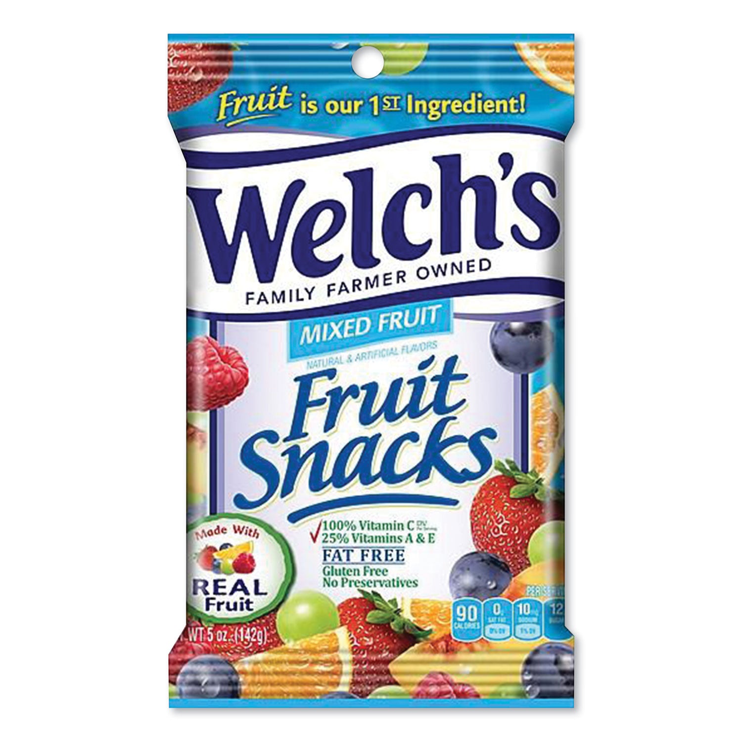 Welch's Fruit Snacks, Mixed Fruit, 5 oz Pouch, 12/Carton (PIM05098)