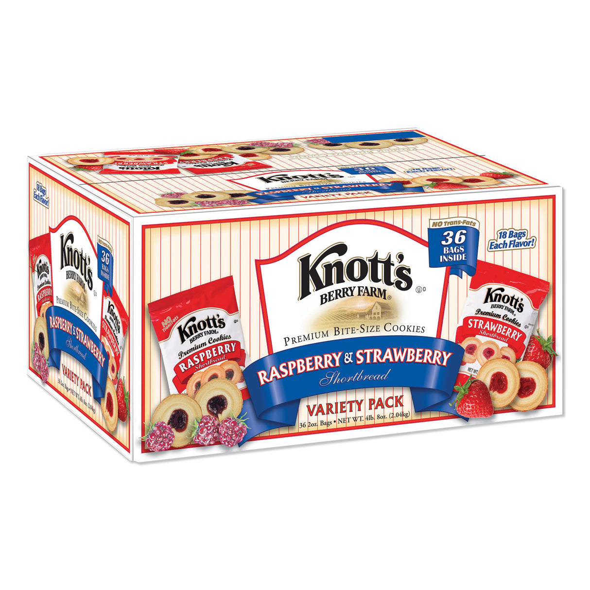 Knott's Berry Farm Premium Berry Jam Shortbread Cookies, Raspberry and Strawberry Variety, 2 oz Pack, 36 Packs/Carton (BIS59638)