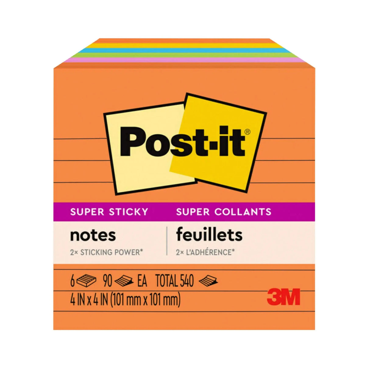 Post-it Super Sticky Notes (6-Pack, 90 Sheets Each) | 4" x 4" Ruled Pads in Jewel Pop Colors Post-it