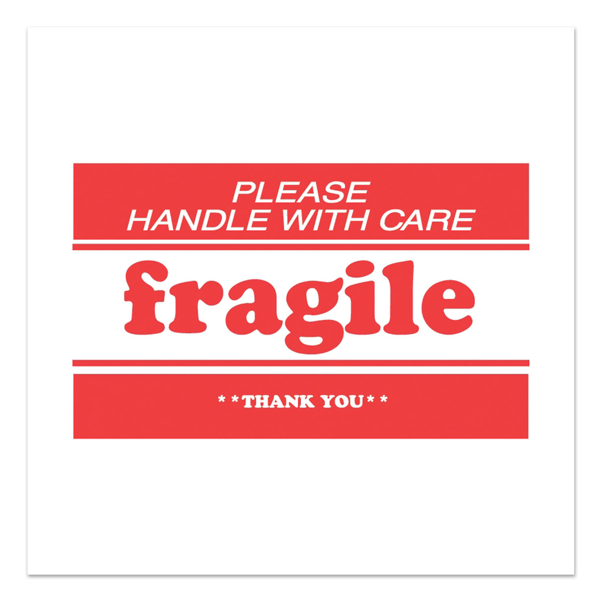 Decker Tape Products Pre-Printed Message Labels, Fragile-Please Handle with Care-Thank You, 2 x 3, White/Red, 500/Roll (DL1271B)