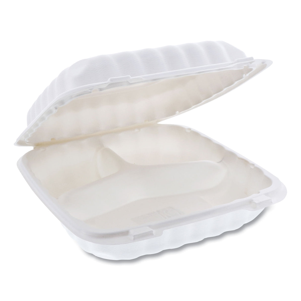 Pactiv EarthChoice SmartLock Microwavable MFPP Hinged Lid Container, 3-Compartment, 9 x 9 x 3.1, White, Plastic, 120/Carton (YCN80903)