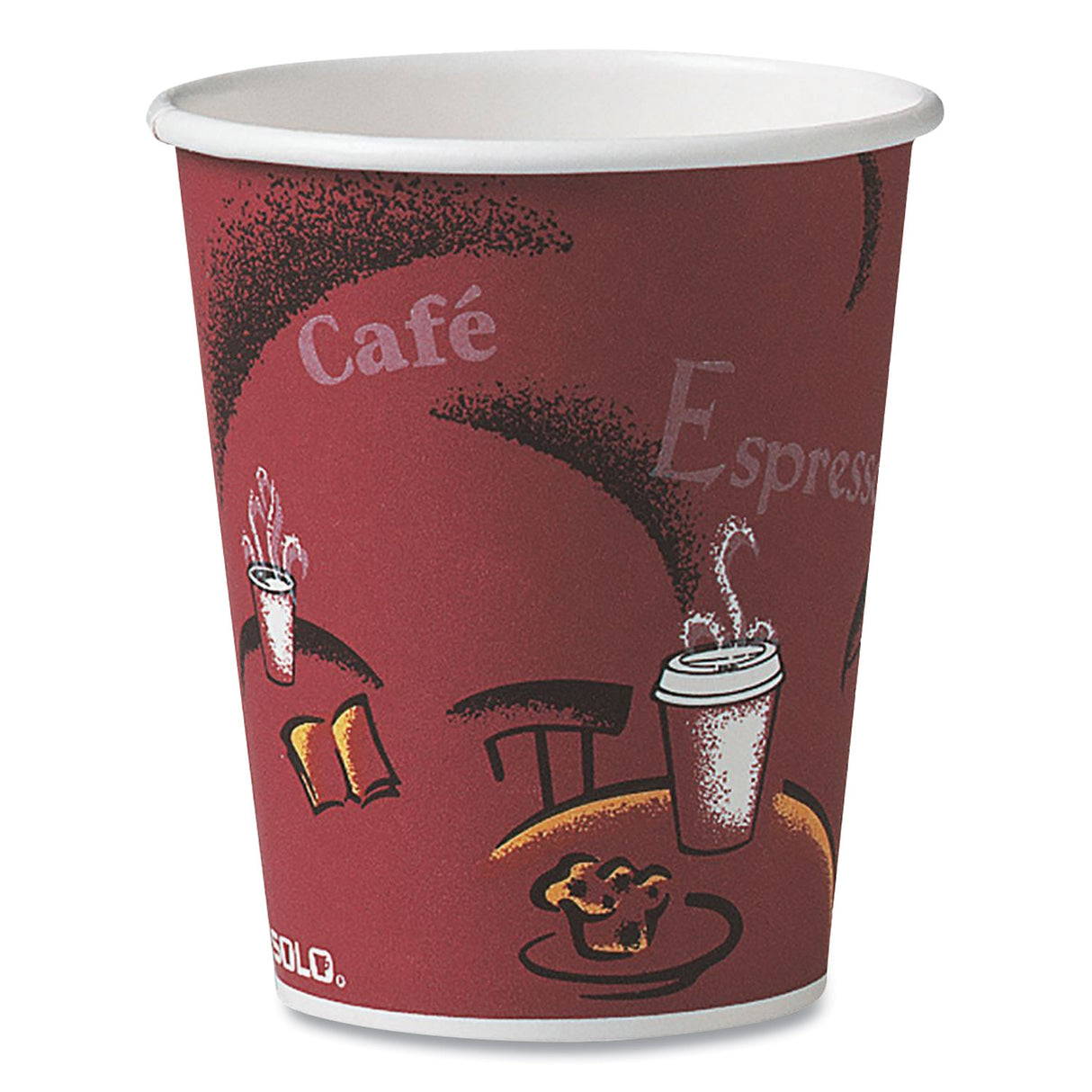 SOLO Paper Hot Drink Cups in Bistro Design, 10 oz, Maroon, 1,000/Carton (370SI)