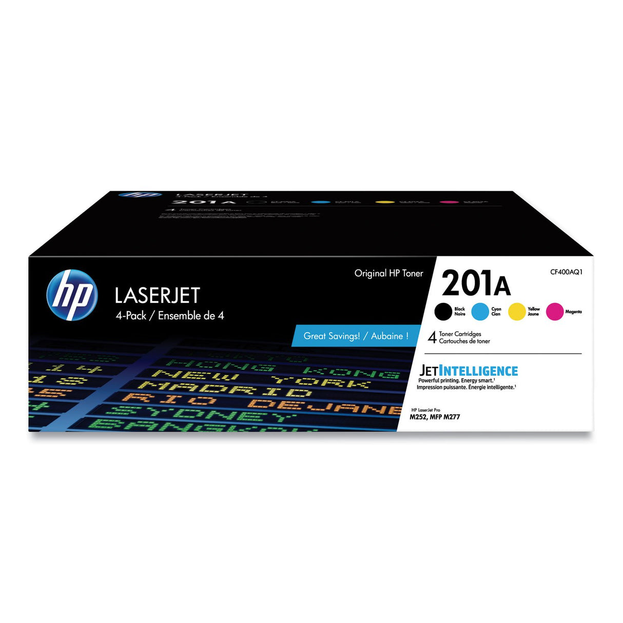 HP 201A, (CF400A-Q) 4-Pack Black/Cyan/Magenta/Yellow Original LaserJet Toner Cartridges (CF400AQ1)