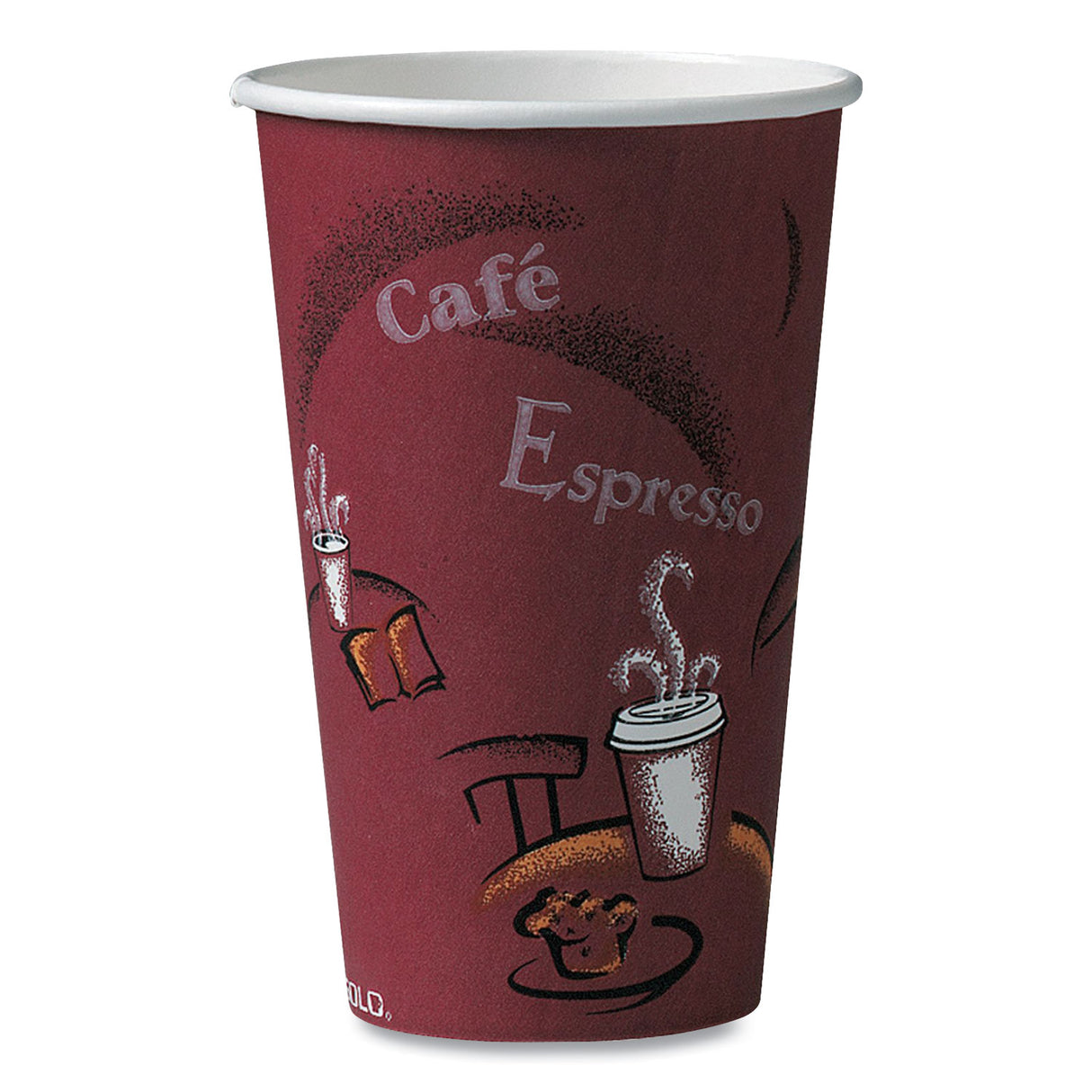 SOLO Paper Hot Drink Cups in Bistro Design, 16 oz, Maroon, 1,000/Carton (316SI)
